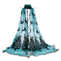 Women Embroidered Peacock Long Shawl Scarf